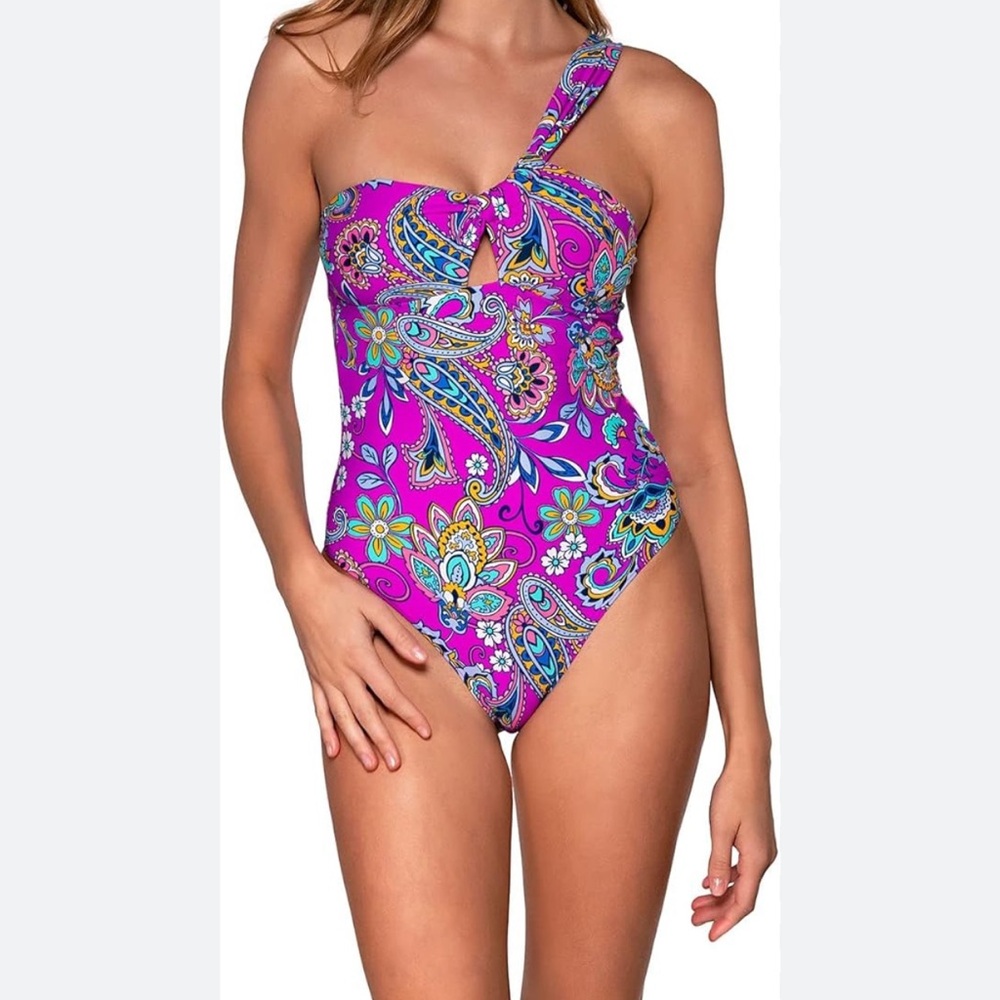 Sunsets Medium Vibrant Paisley One-Shoulder Swimsuit